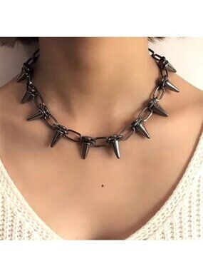 Chunky Spike Choker Necklace Chain Bold Statement Sexy Exaggerated Emo Goth